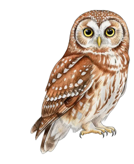 Northern Saw-whet Owl watercolor illustration