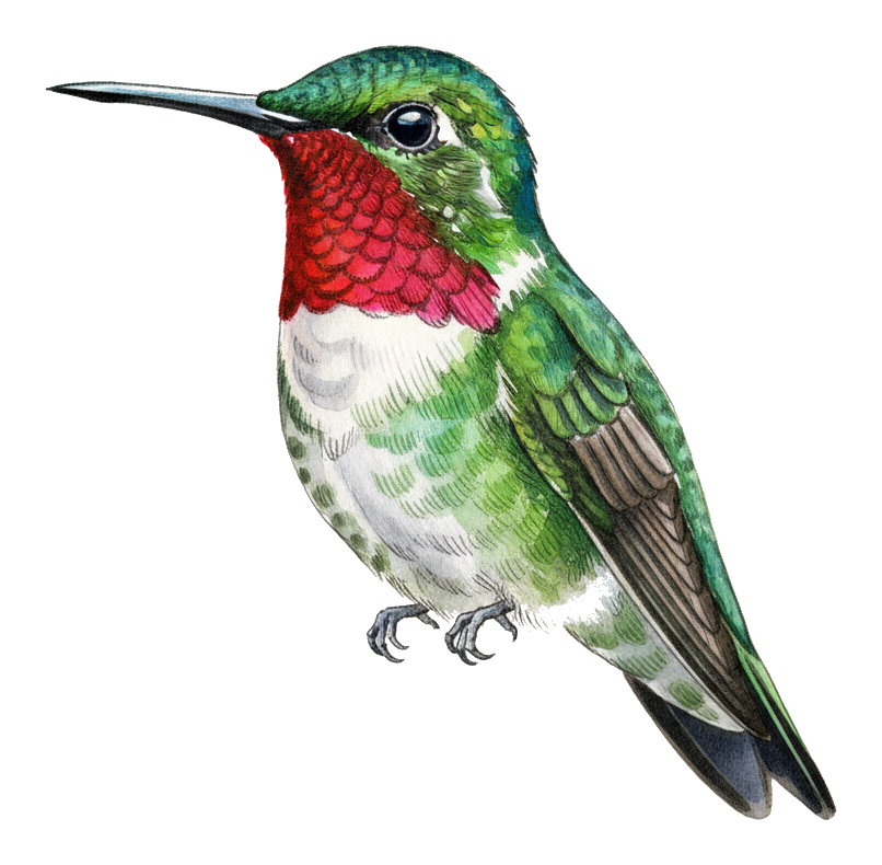 Ruby-throated Hummingbird watercolor illustration