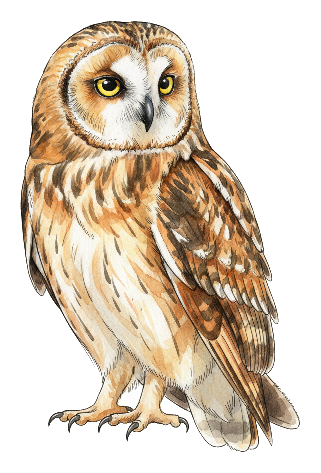 Short-eared Owl watercolor illustration