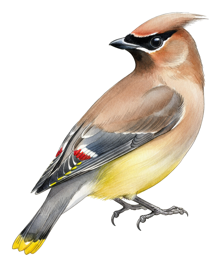 Cedar Waxwing watercolor illustration