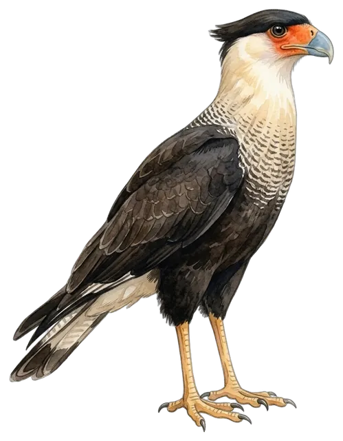 Crested Caracara watercolor illustration