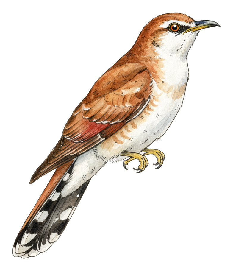 Yellow-billed Cuckoo watercolor illustration