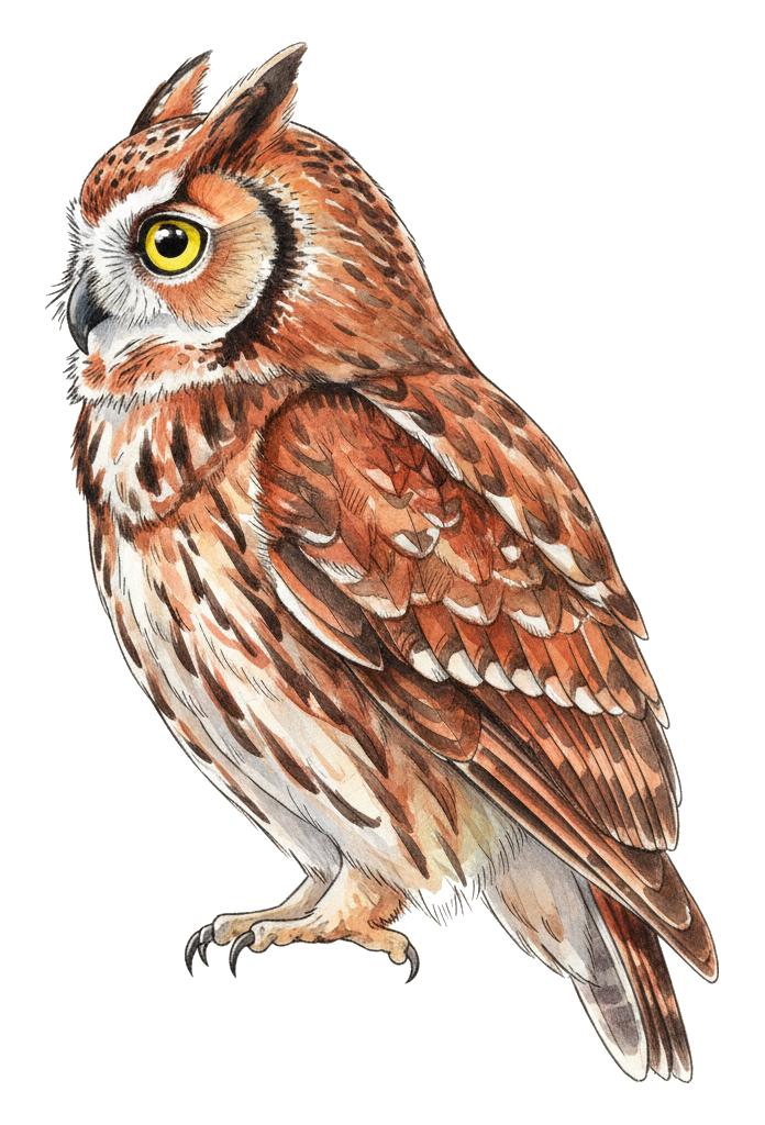 Eastern Screech Owl watercolor illustration